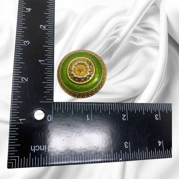 Vintage C. Stein Gold Tone Green Enamel Oversized Clip On Domed Earrings Runway - Picture 5 of 5
